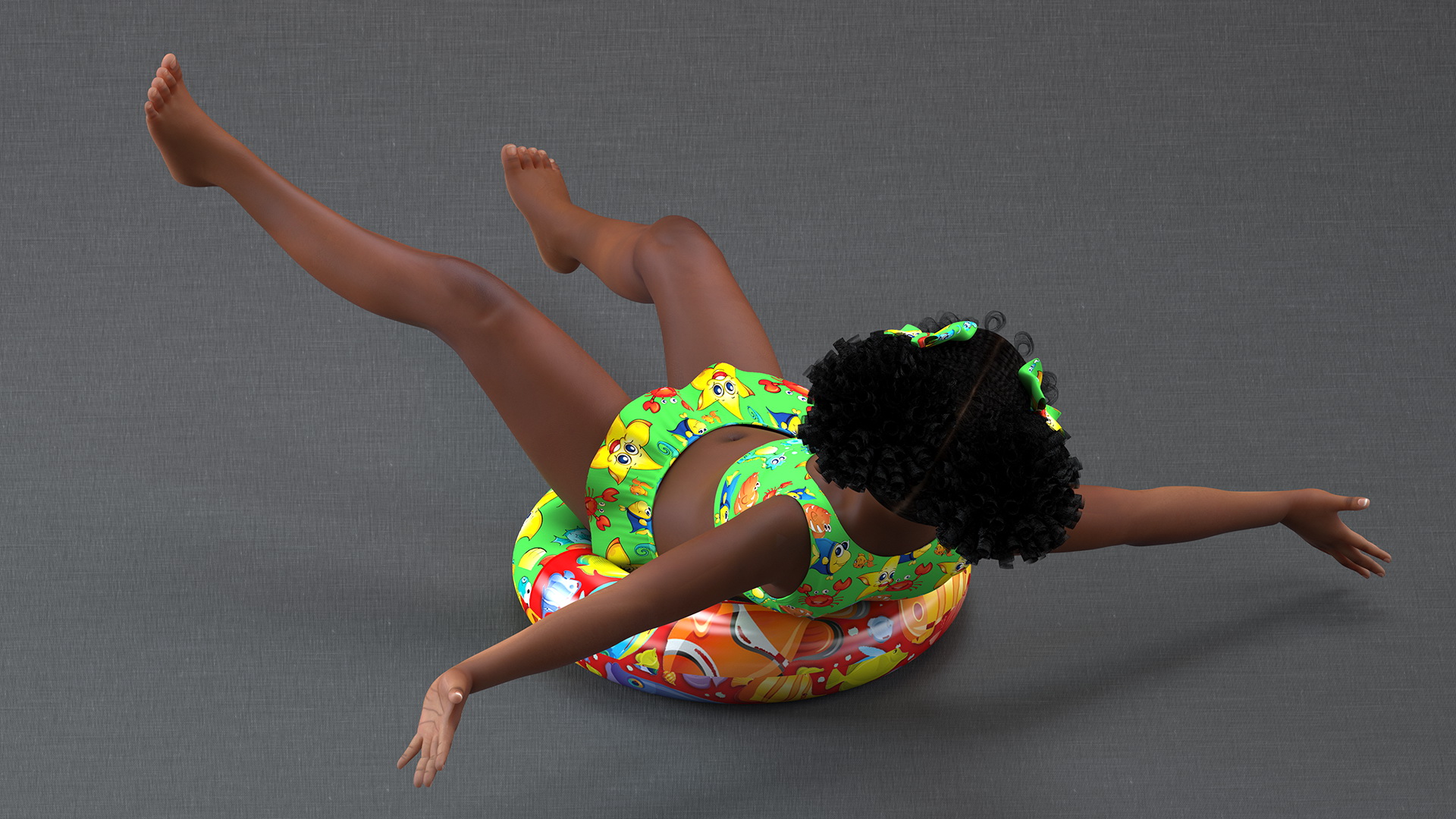 Swimming Inflatable Circle Black Girl Child Swimsuit 3D