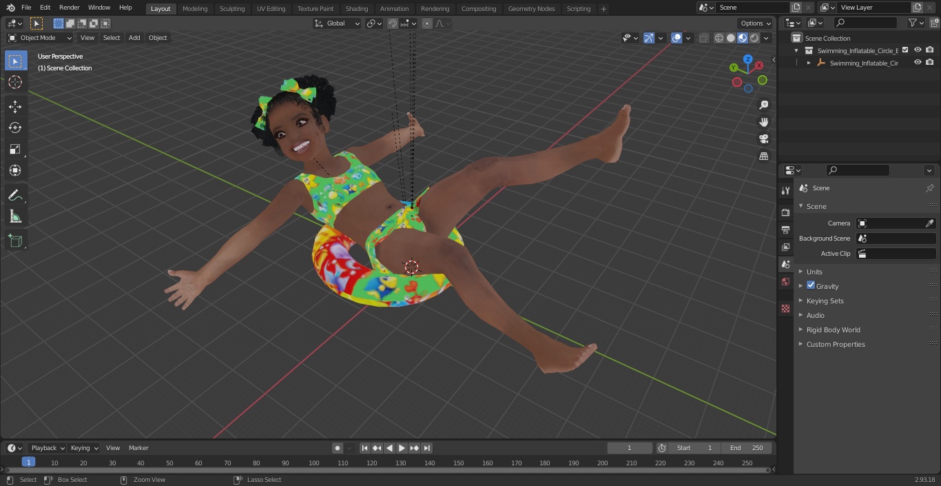 Swimming Inflatable Circle Black Girl Child Swimsuit 3D