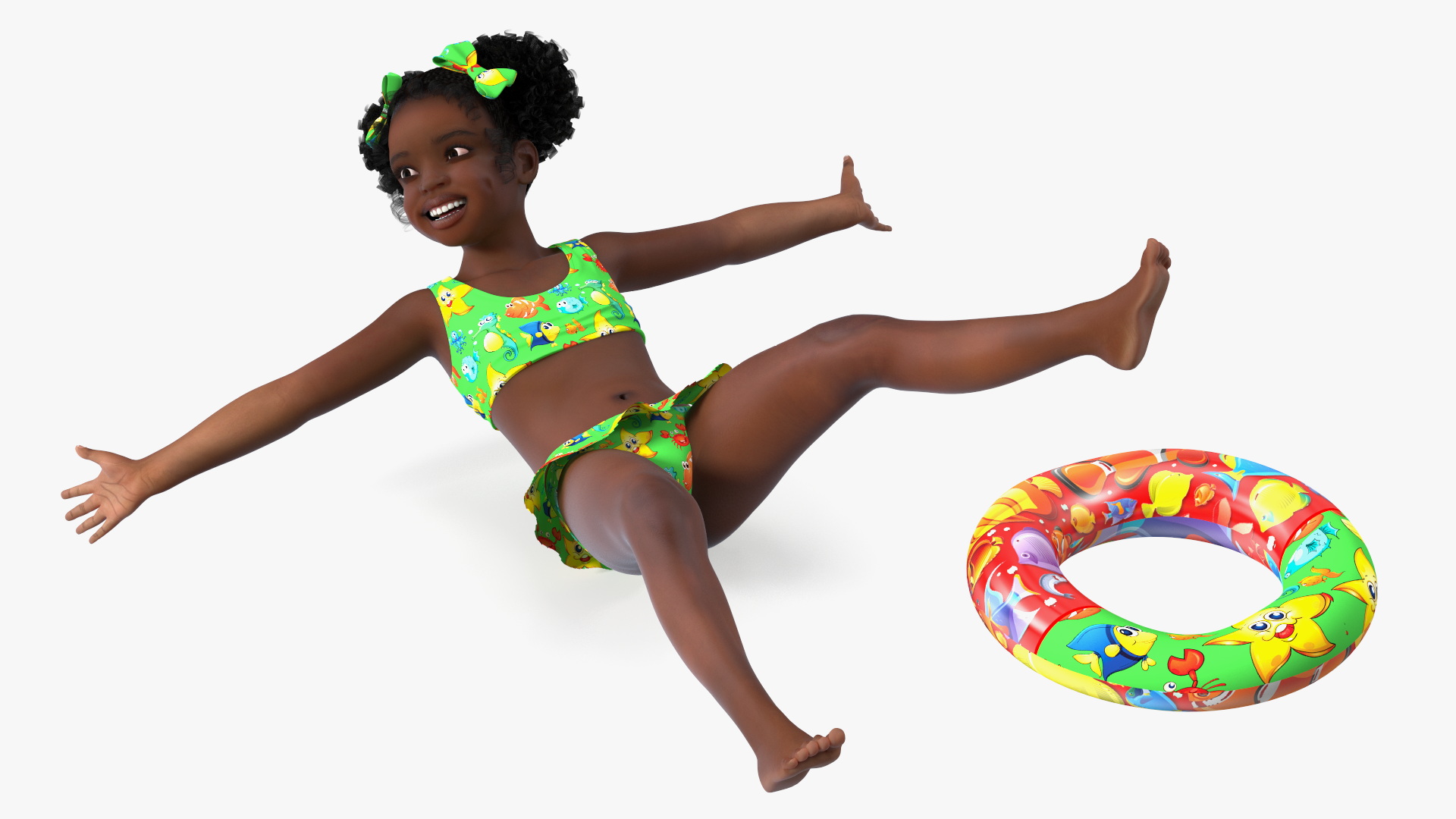 Swimming Inflatable Circle Black Girl Child Swimsuit 3D