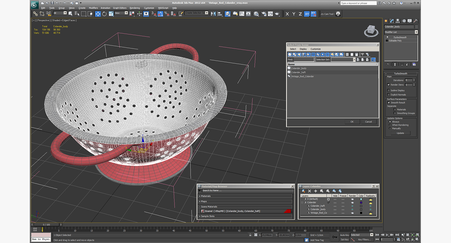 3D model Vintage Red Colander