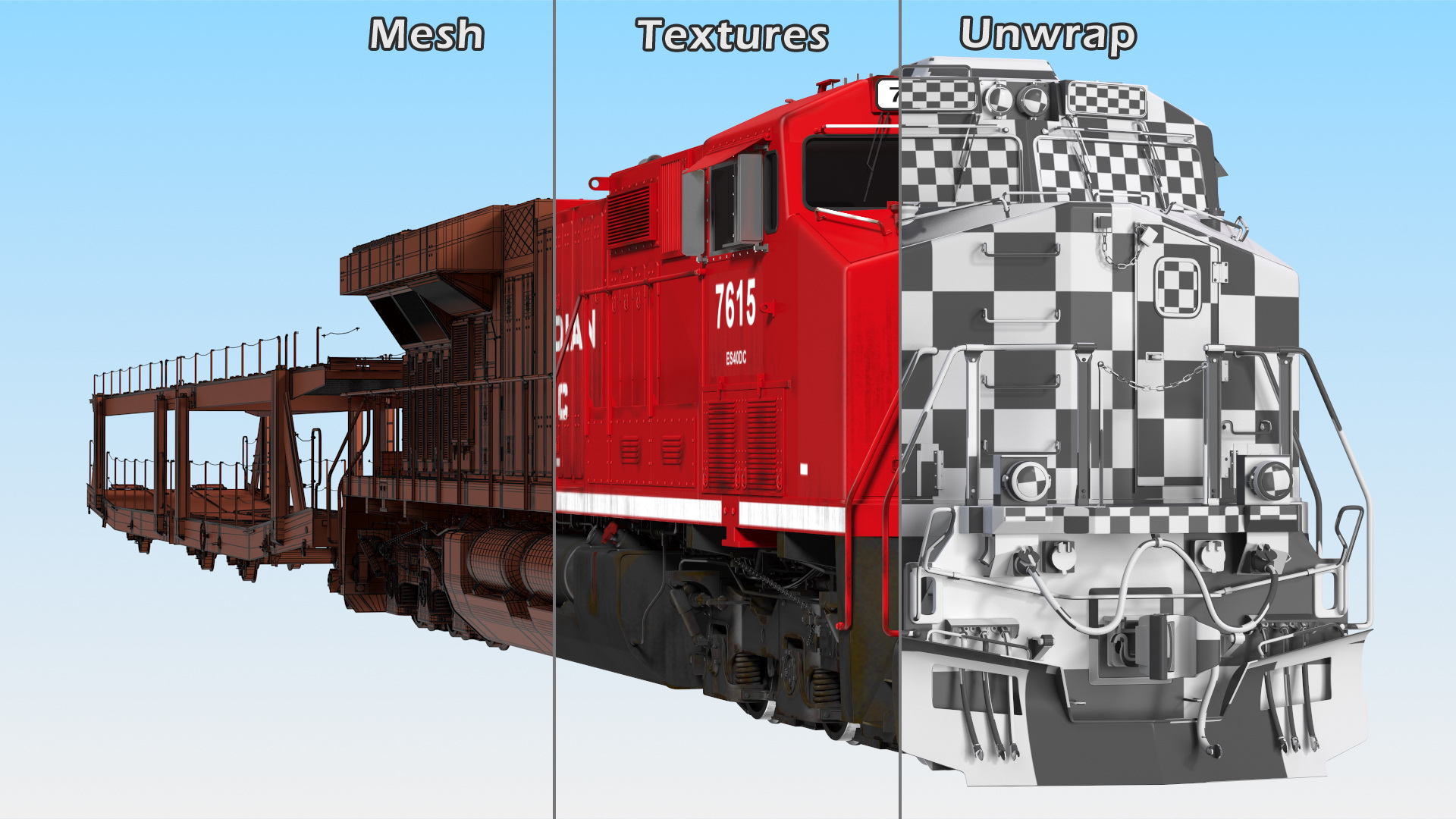 Locomotive Canadian Pacific with Autorack Car Transporter 3D