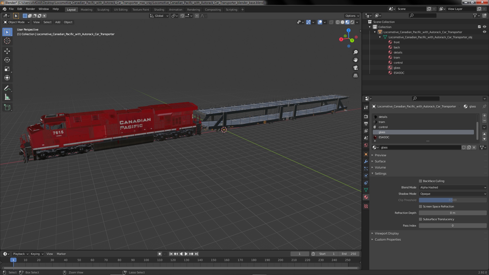 Locomotive Canadian Pacific with Autorack Car Transporter 3D