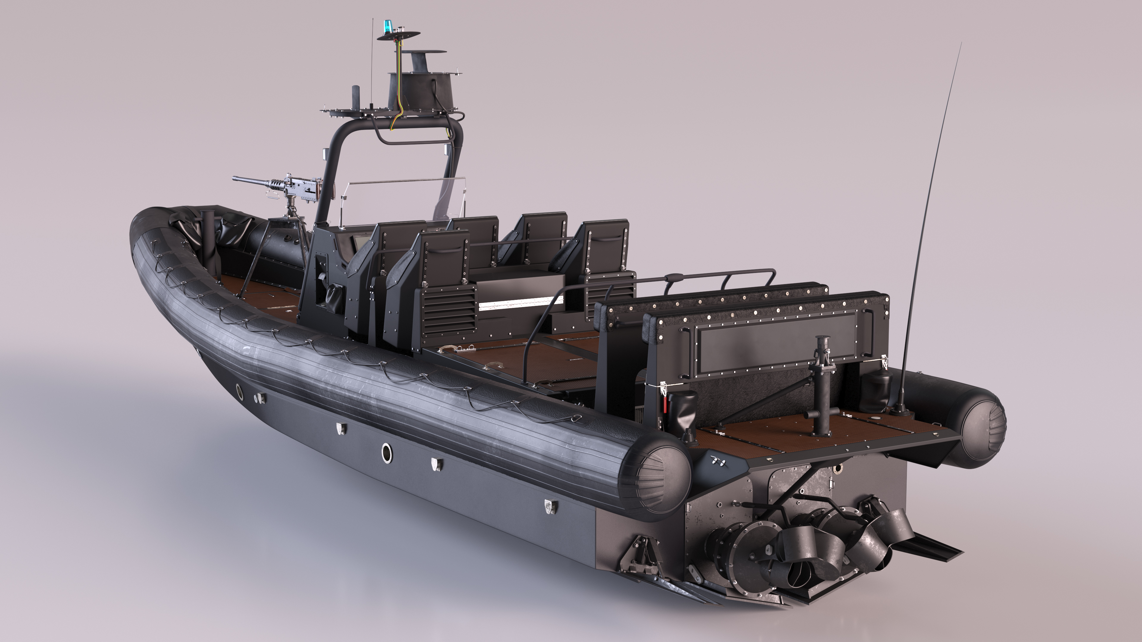Military Black Inflatable Boat with Machine Gun 3D
