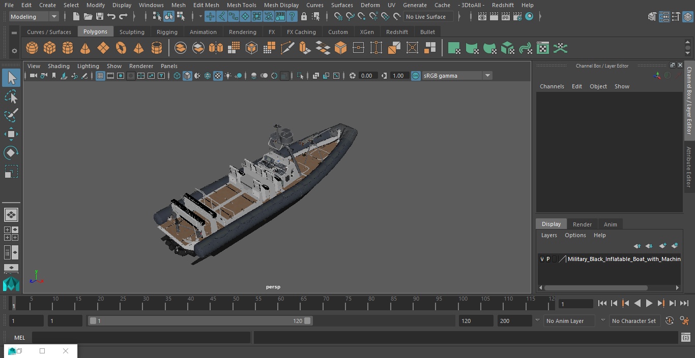 Military Black Inflatable Boat with Machine Gun 3D