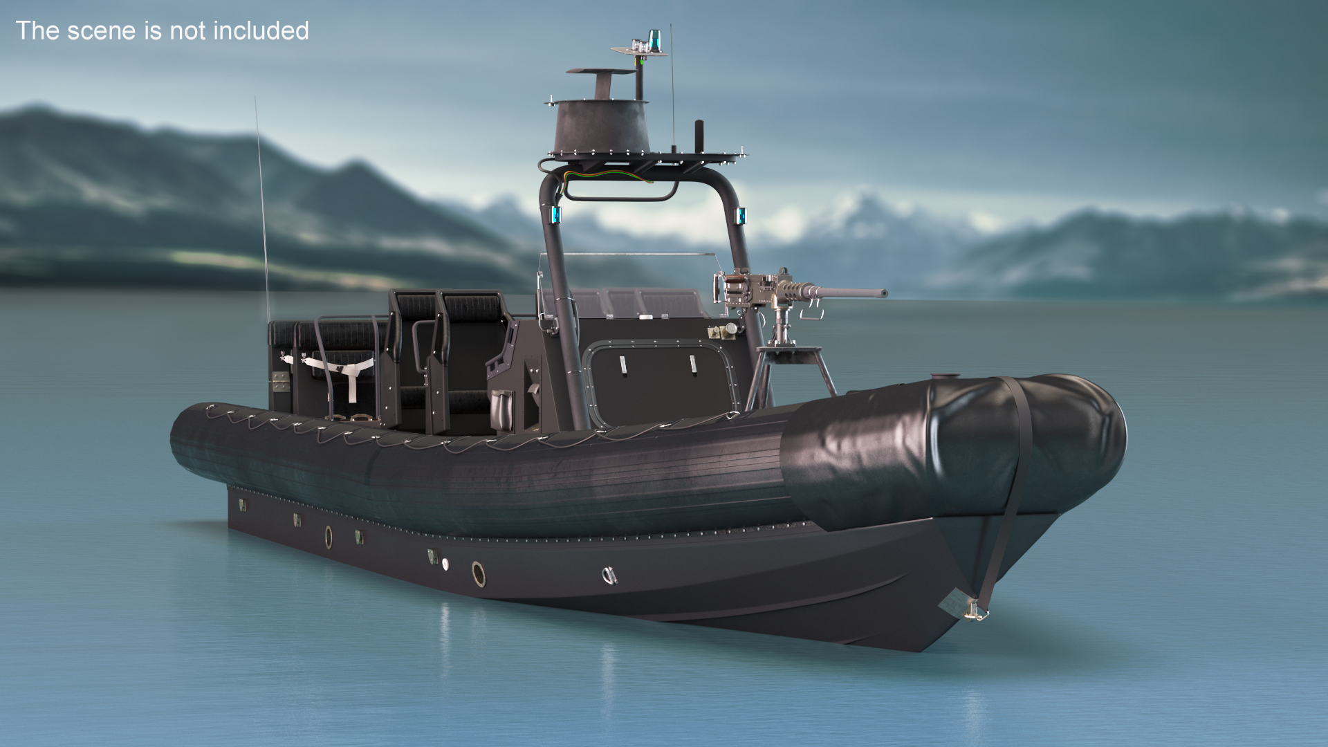 Military Black Inflatable Boat with Machine Gun 3D