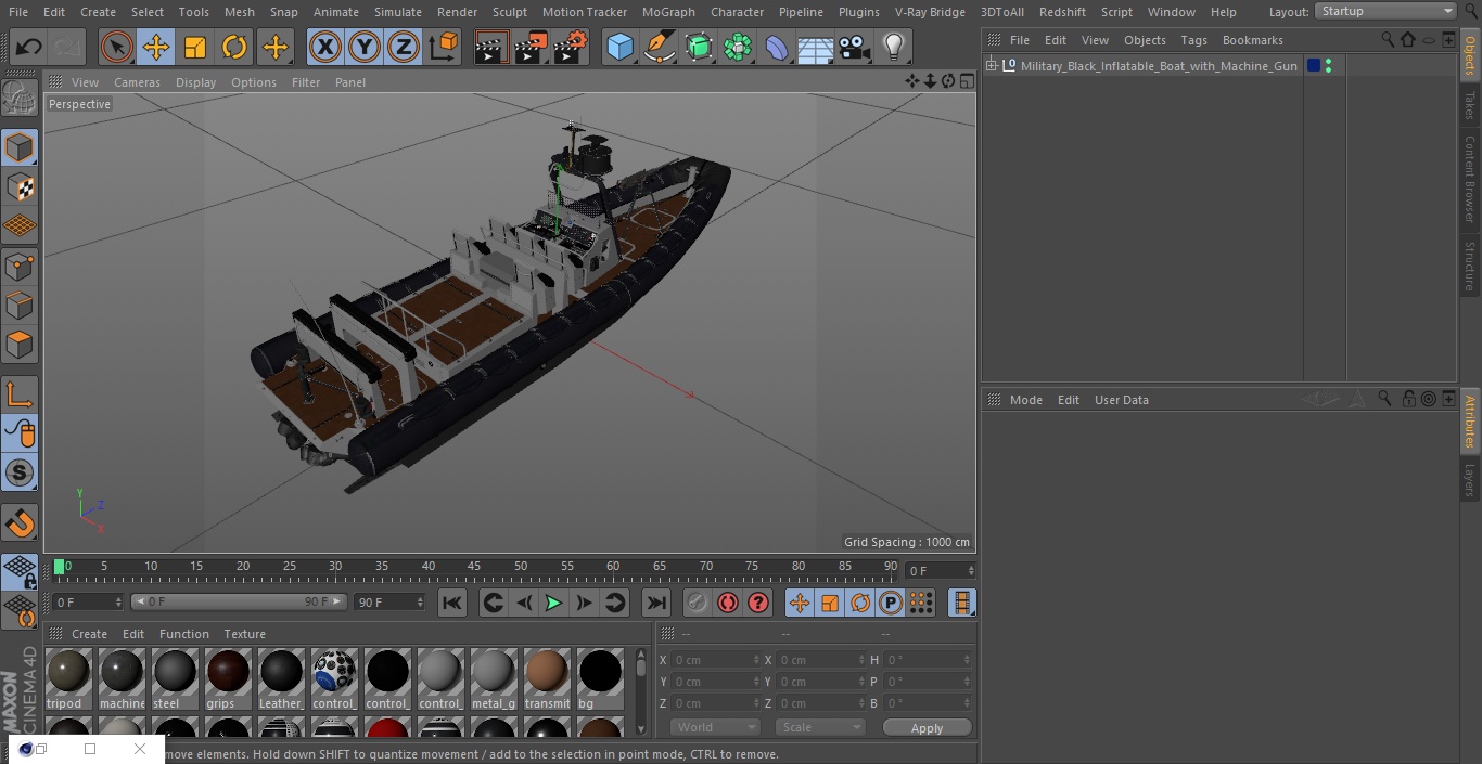 Military Black Inflatable Boat with Machine Gun 3D