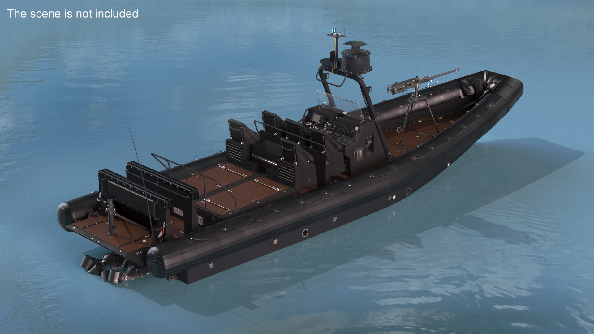 Military Black Inflatable Boat with Machine Gun 3D