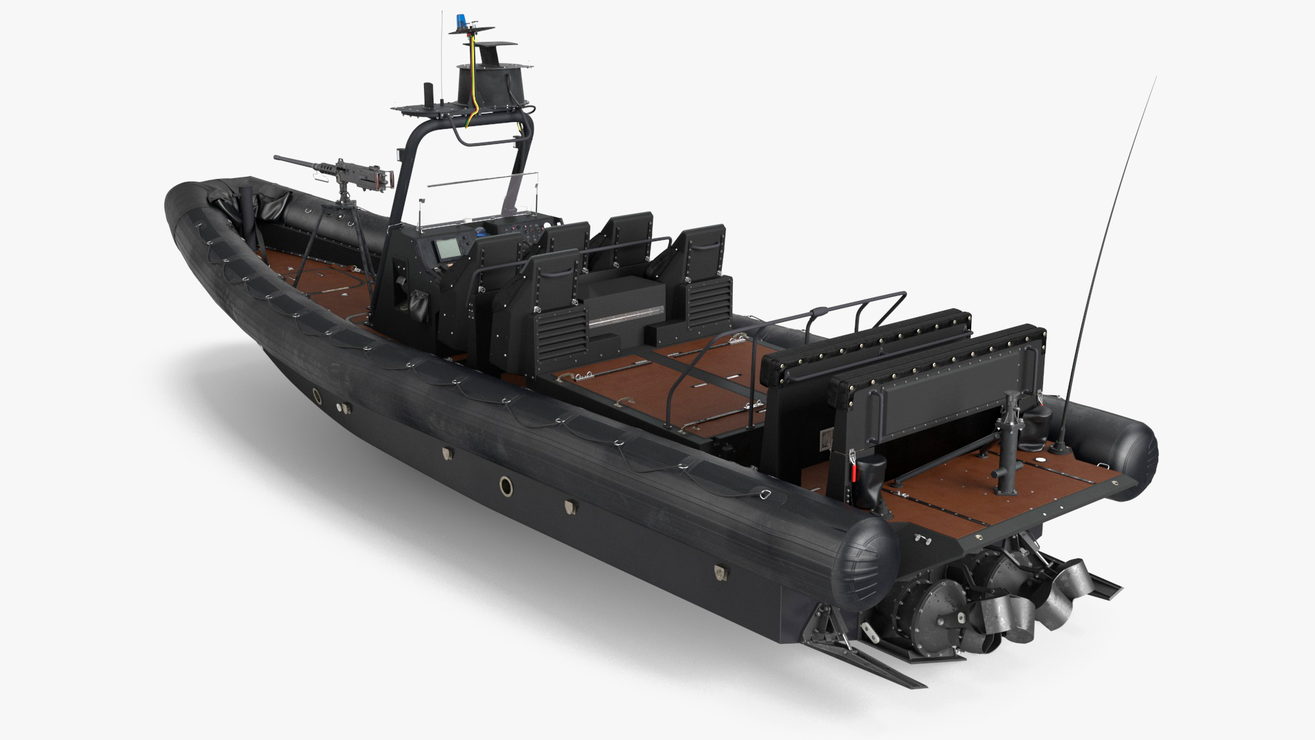 Military Black Inflatable Boat with Machine Gun 3D
