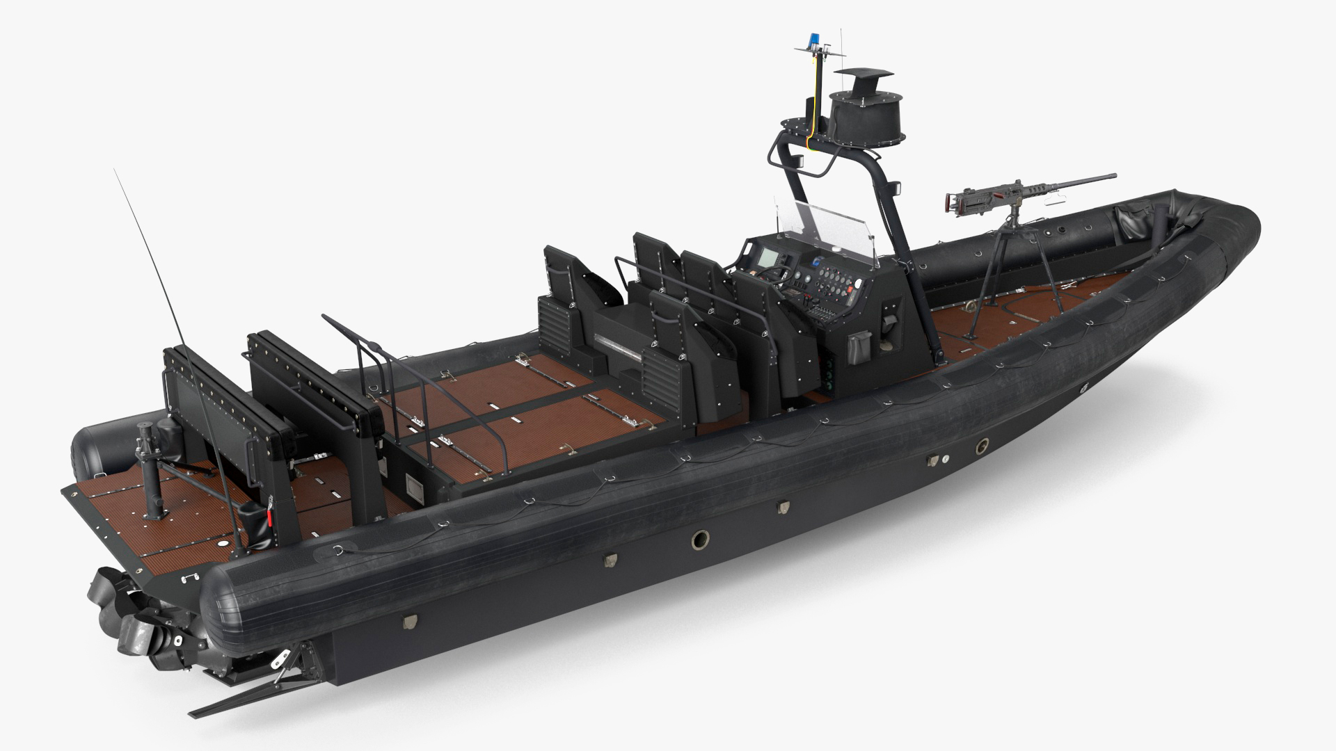 Military Black Inflatable Boat with Machine Gun 3D