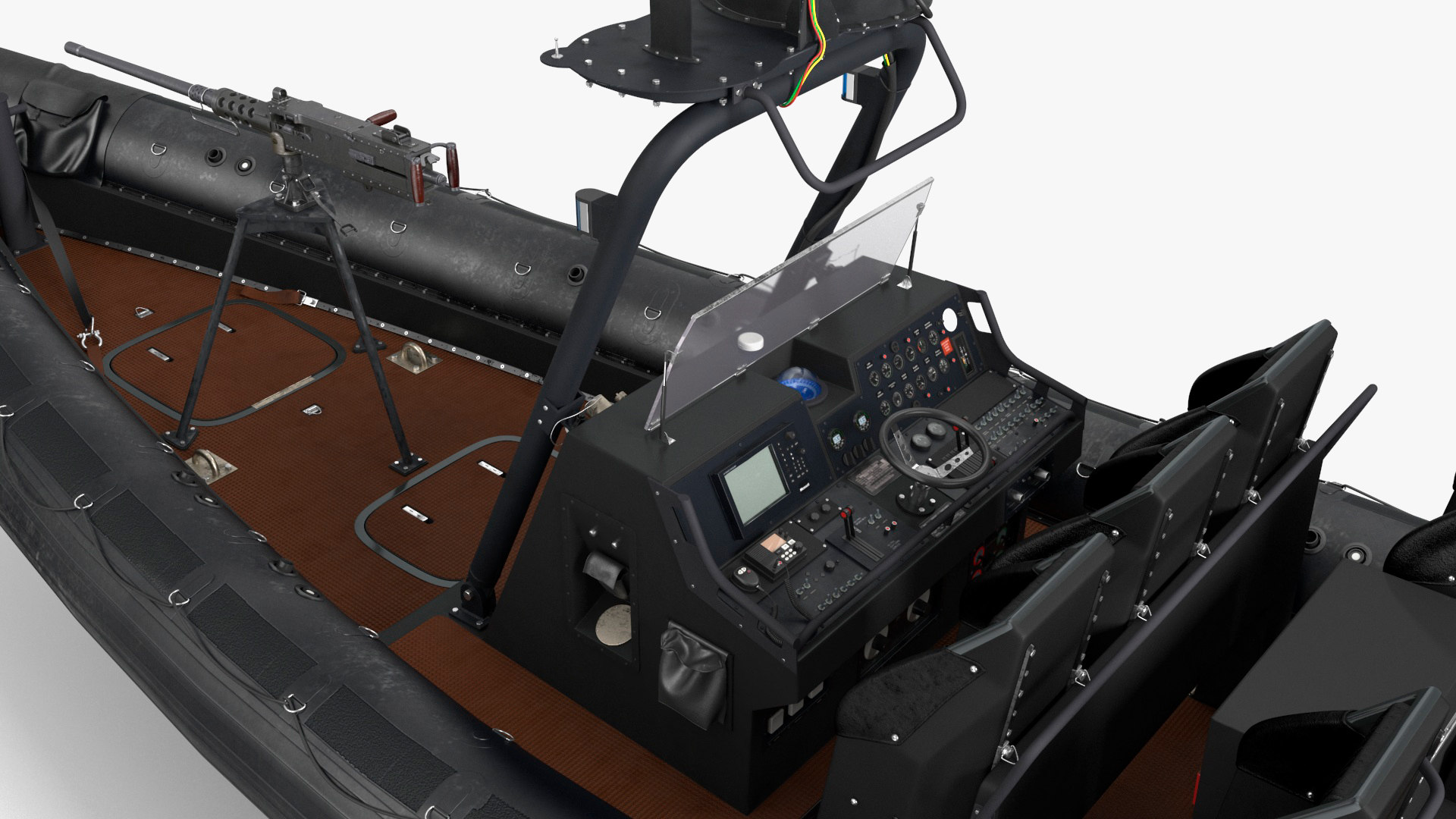Military Black Inflatable Boat with Machine Gun 3D