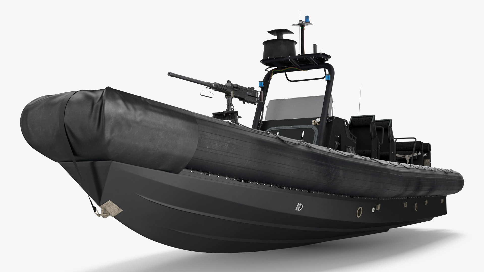Military Black Inflatable Boat with Machine Gun 3D