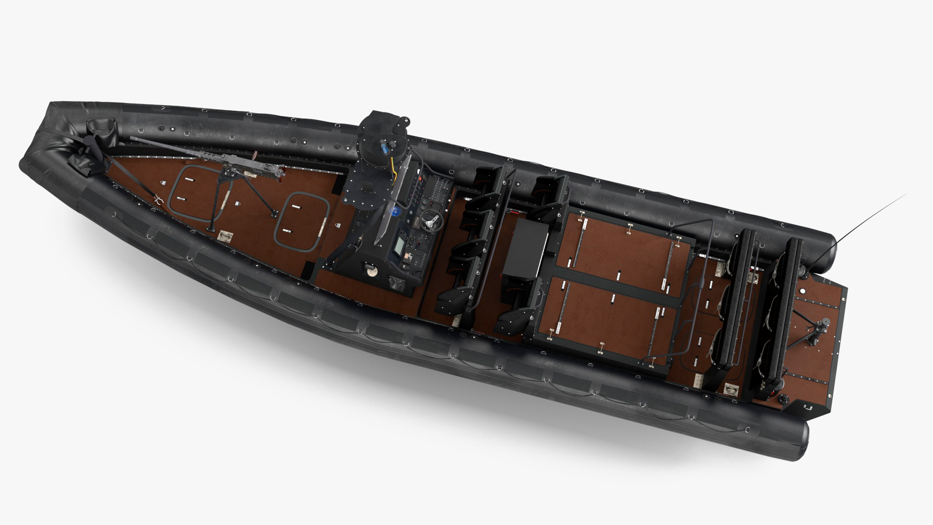 Military Black Inflatable Boat with Machine Gun 3D