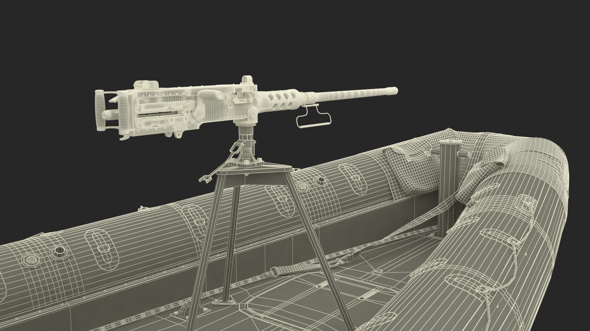 Military Black Inflatable Boat with Machine Gun 3D