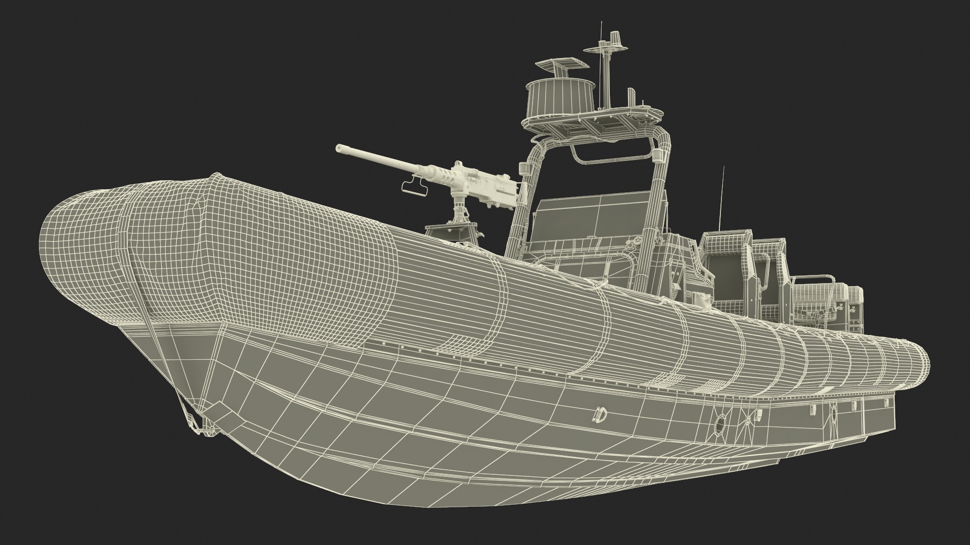 Military Black Inflatable Boat with Machine Gun 3D
