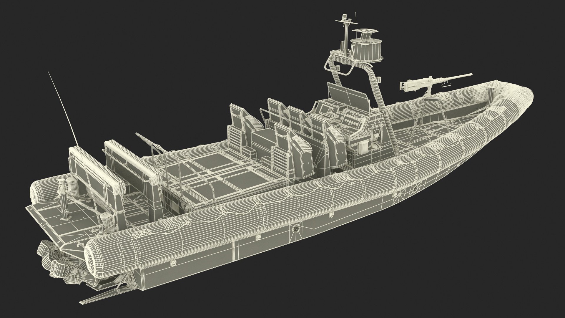 Military Black Inflatable Boat with Machine Gun 3D