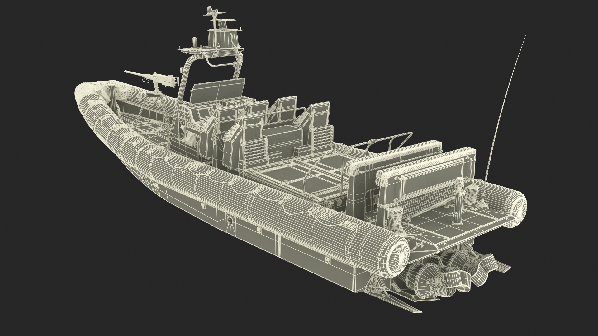 Military Black Inflatable Boat with Machine Gun 3D