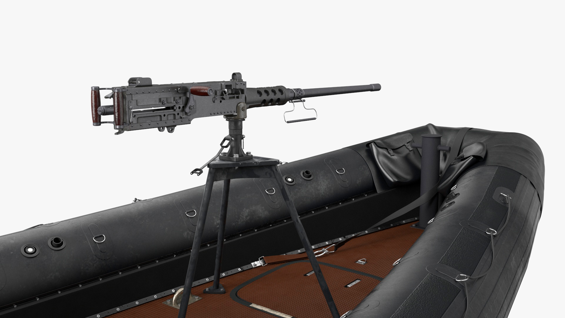 Military Black Inflatable Boat with Machine Gun 3D