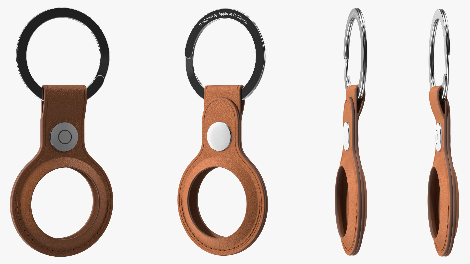 3D AirTag Leather Key Ring Saddle Brown