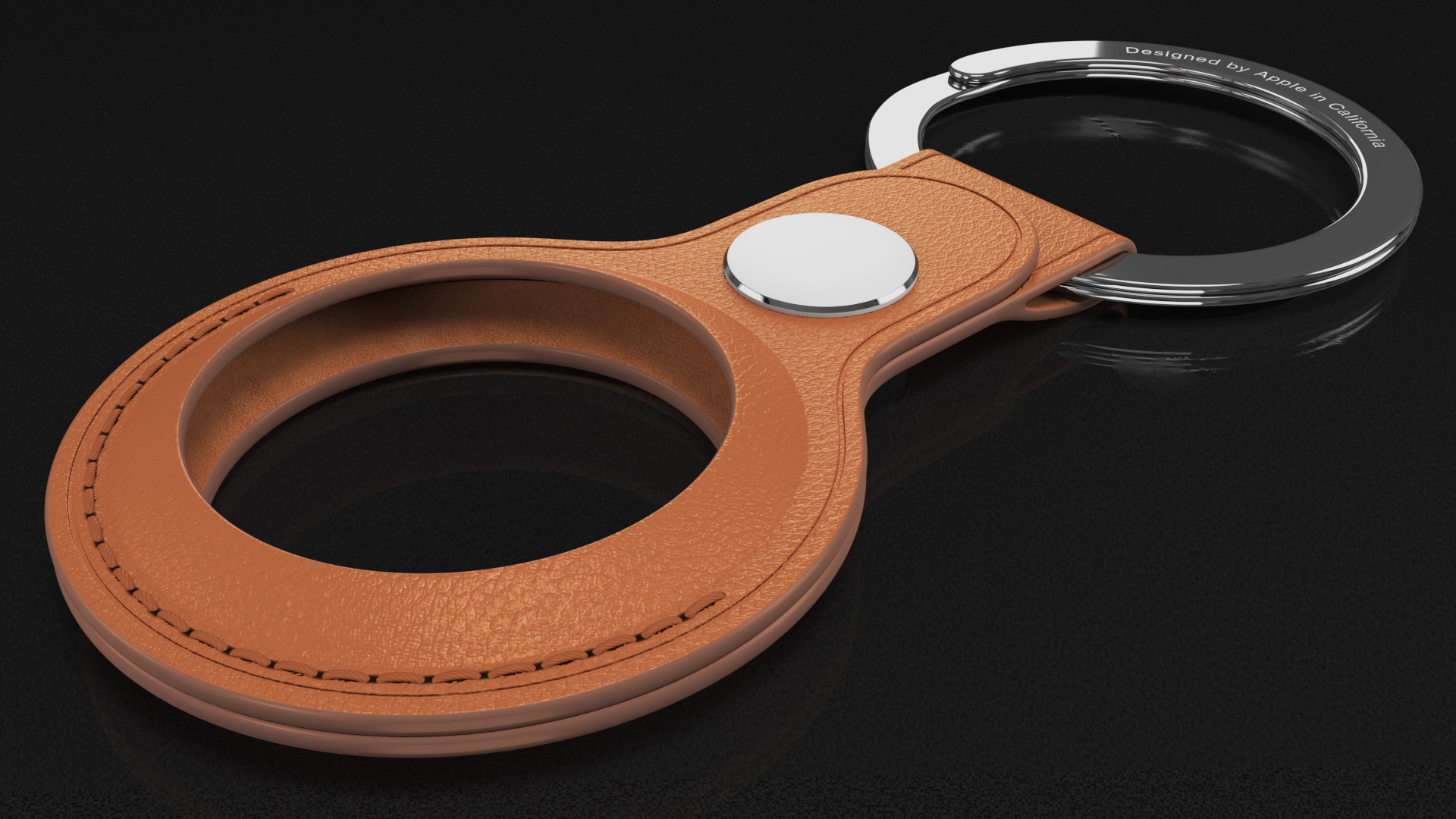 3D AirTag Leather Key Ring Saddle Brown