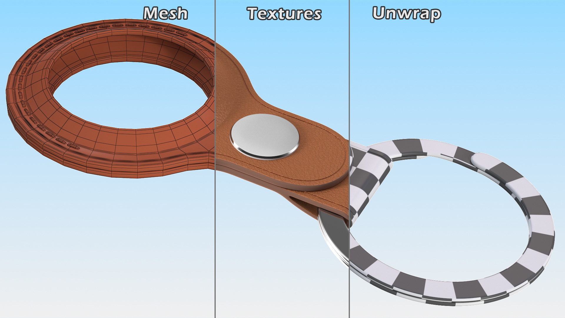3D AirTag Leather Key Ring Saddle Brown