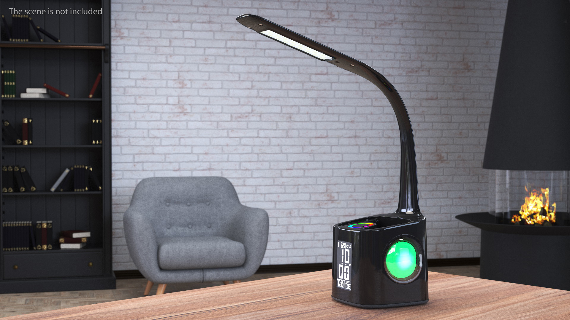 3D Black Desk Lamp Clock Switched On model