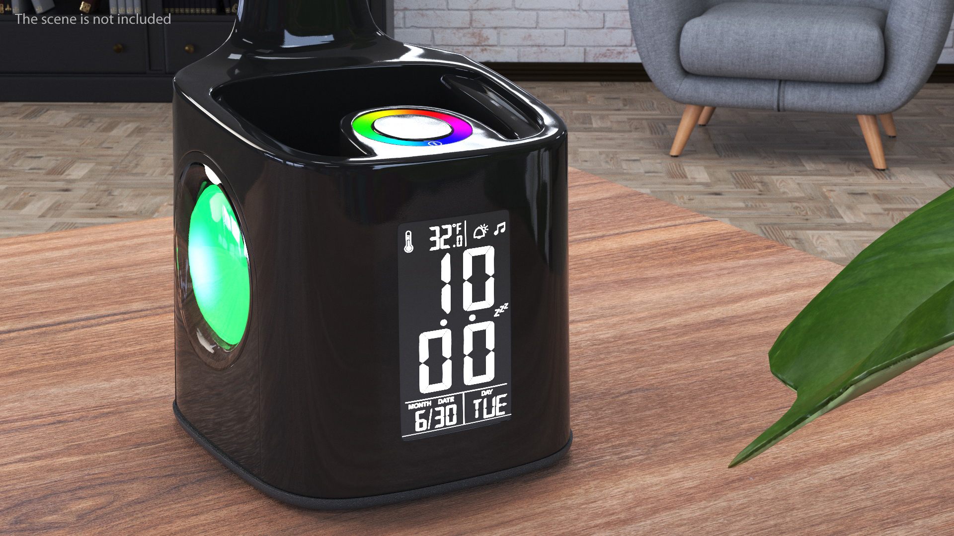 3D Black Desk Lamp Clock Switched On model