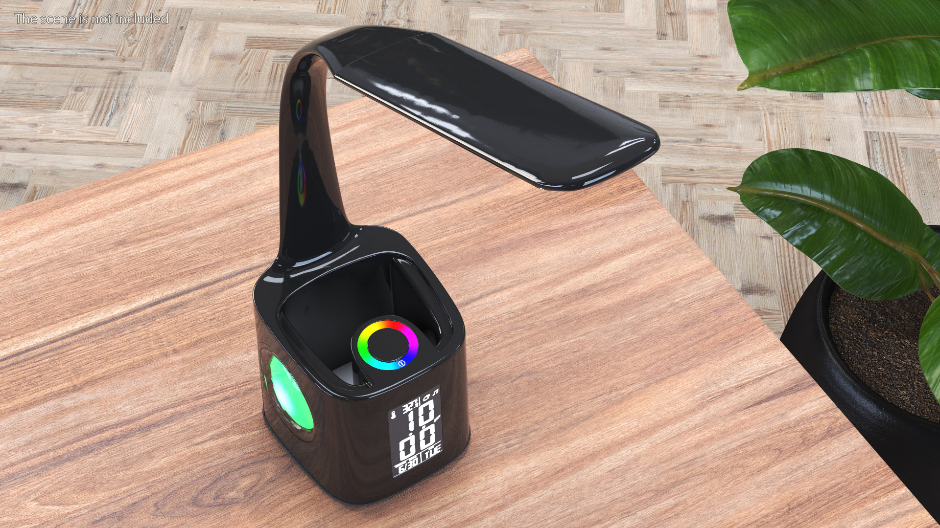3D Black Desk Lamp Clock Switched On model