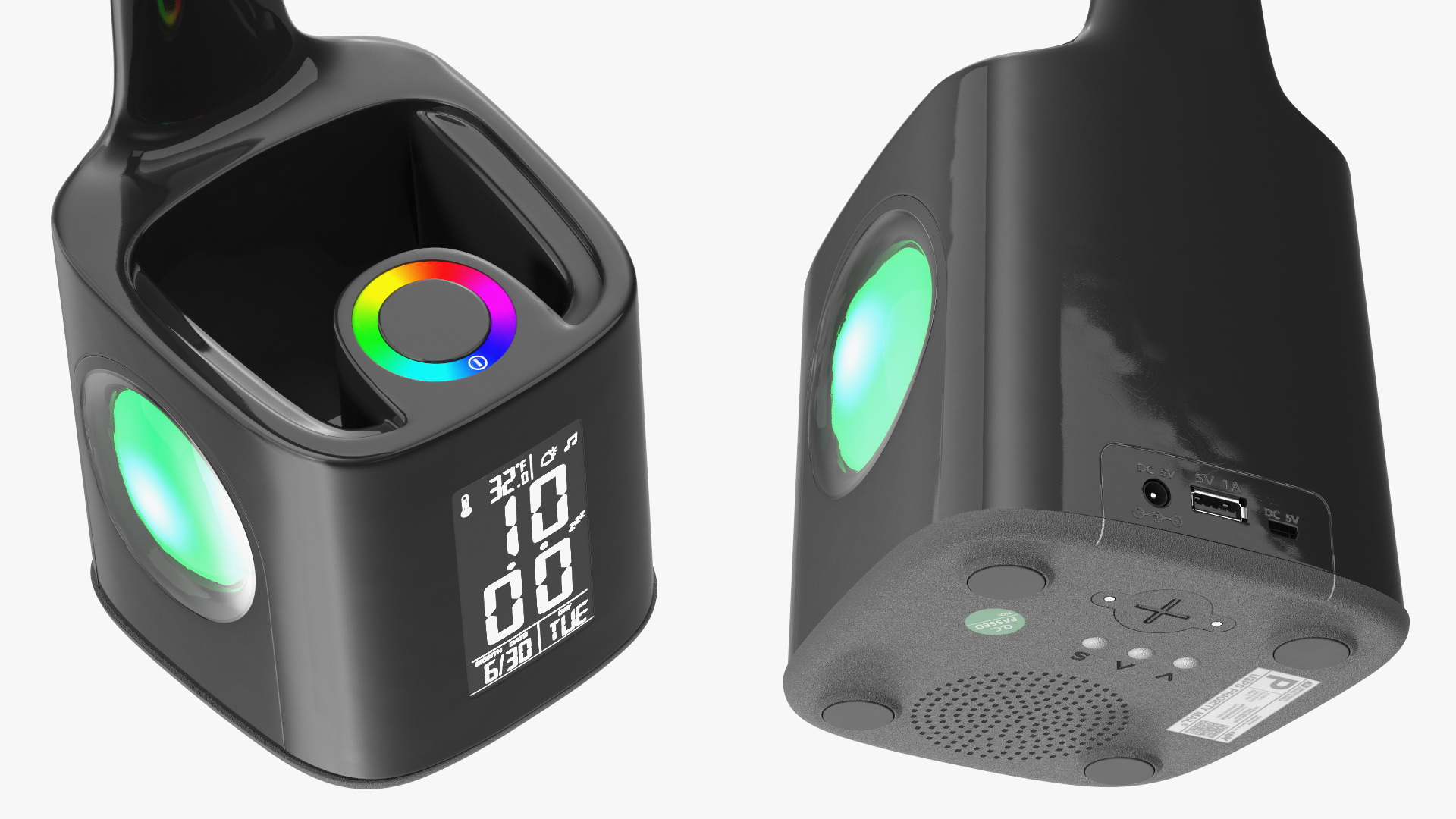 3D Black Desk Lamp Clock Switched On model