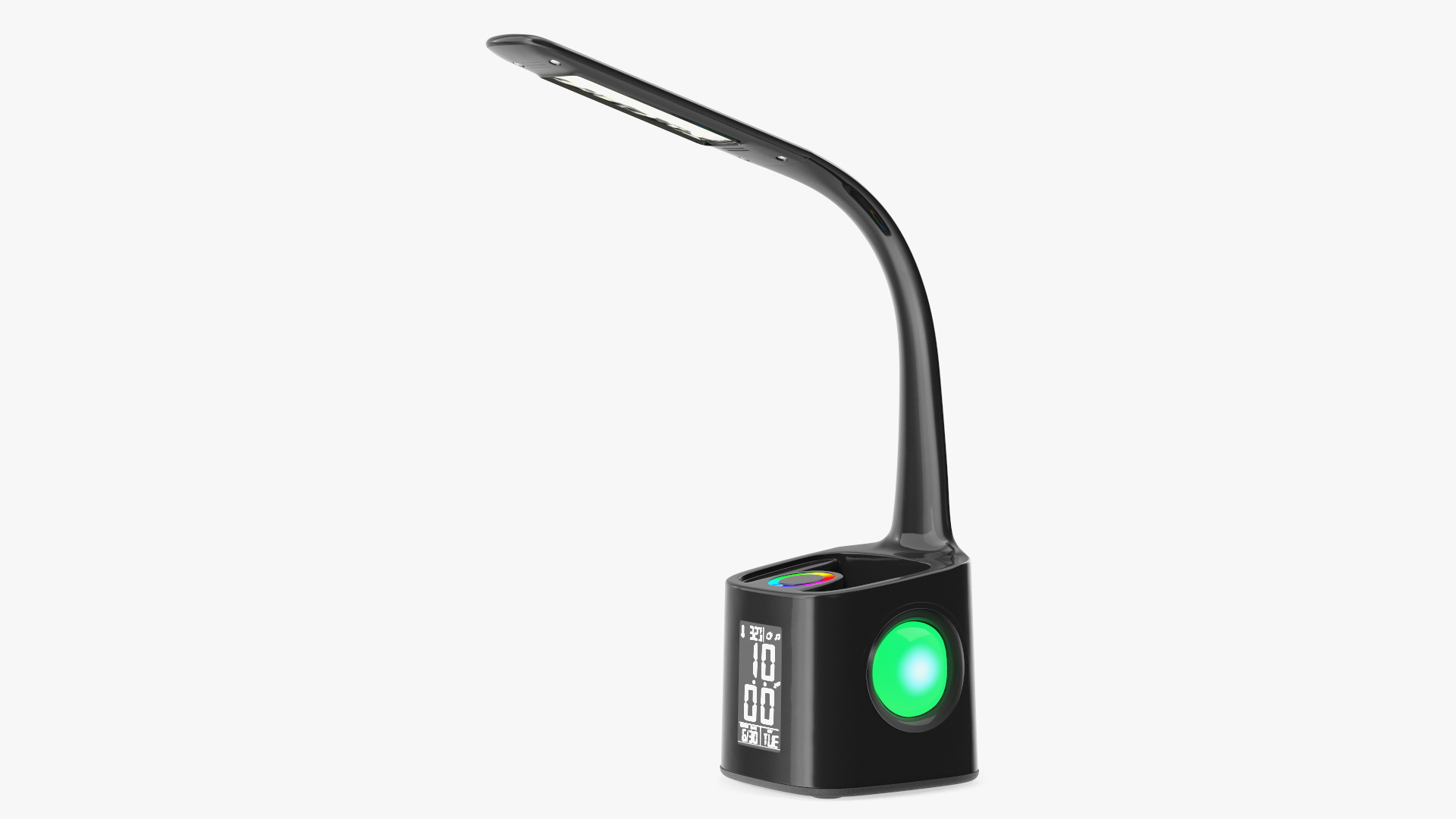 3D Black Desk Lamp Clock Switched On model
