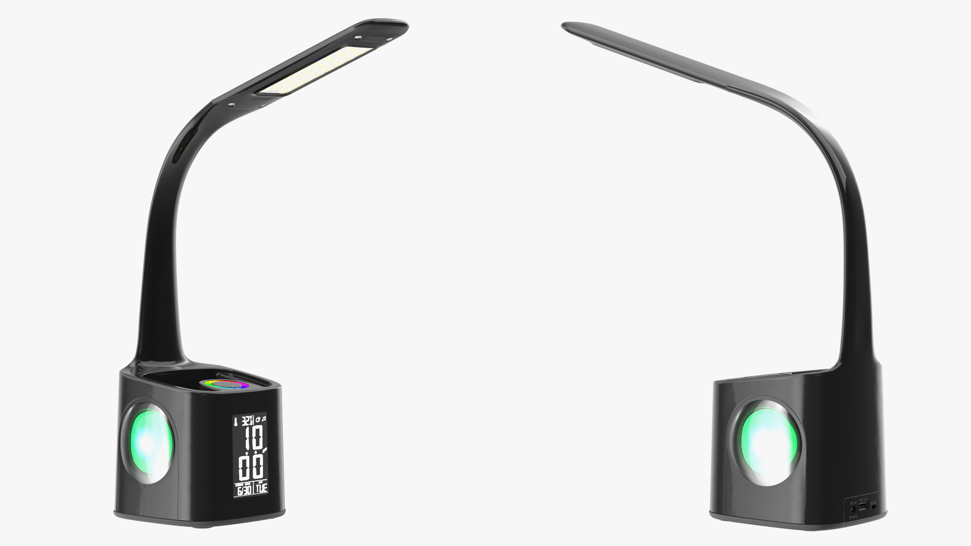 3D Black Desk Lamp Clock Switched On model