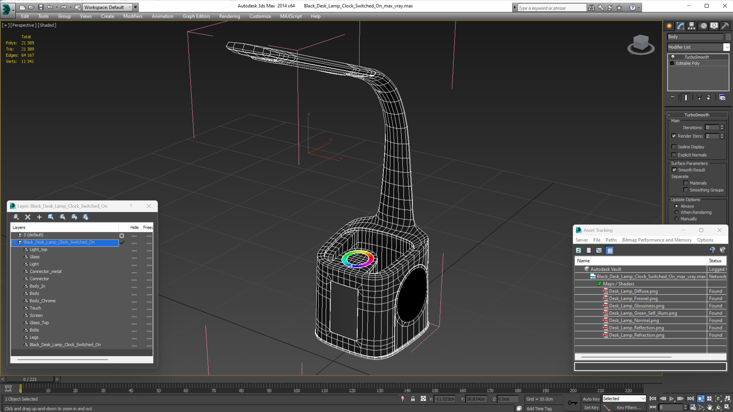 3D Black Desk Lamp Clock Switched On model