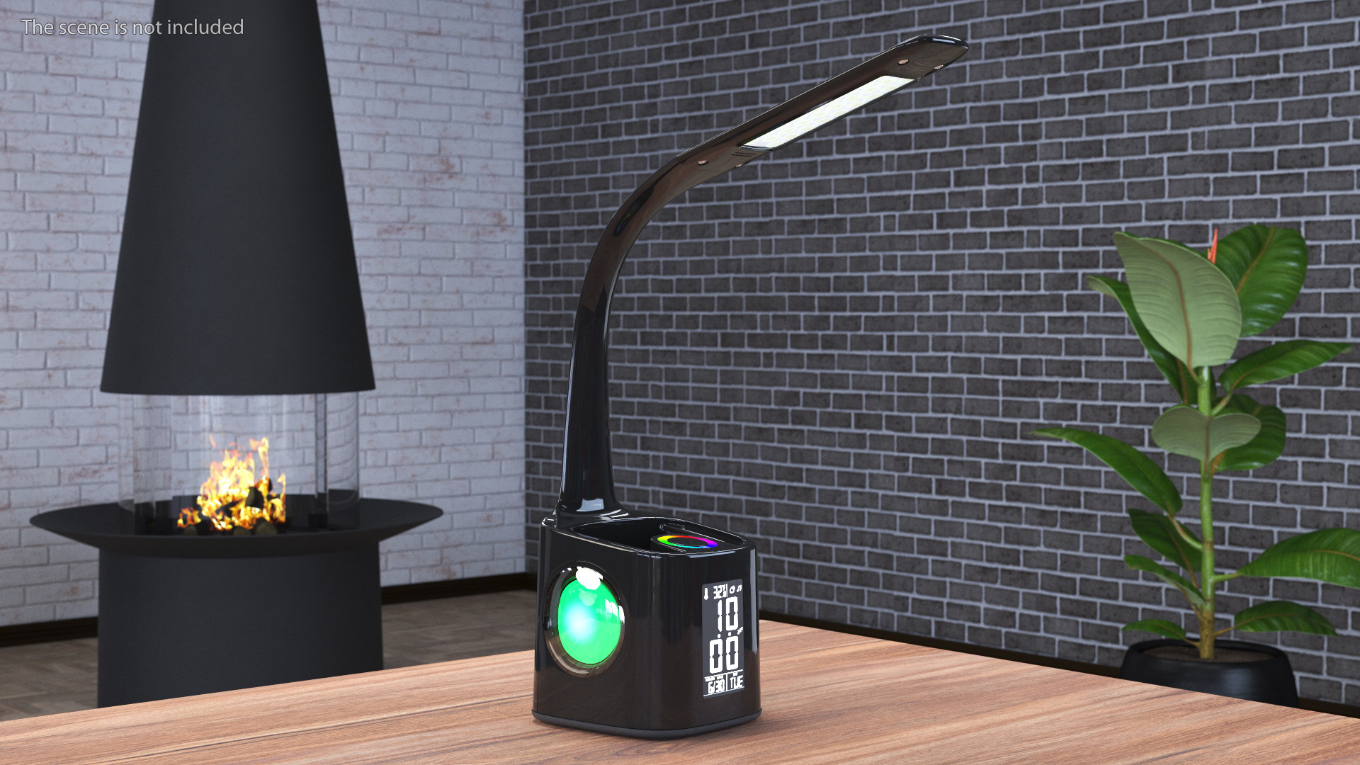3D Black Desk Lamp Clock Switched On model
