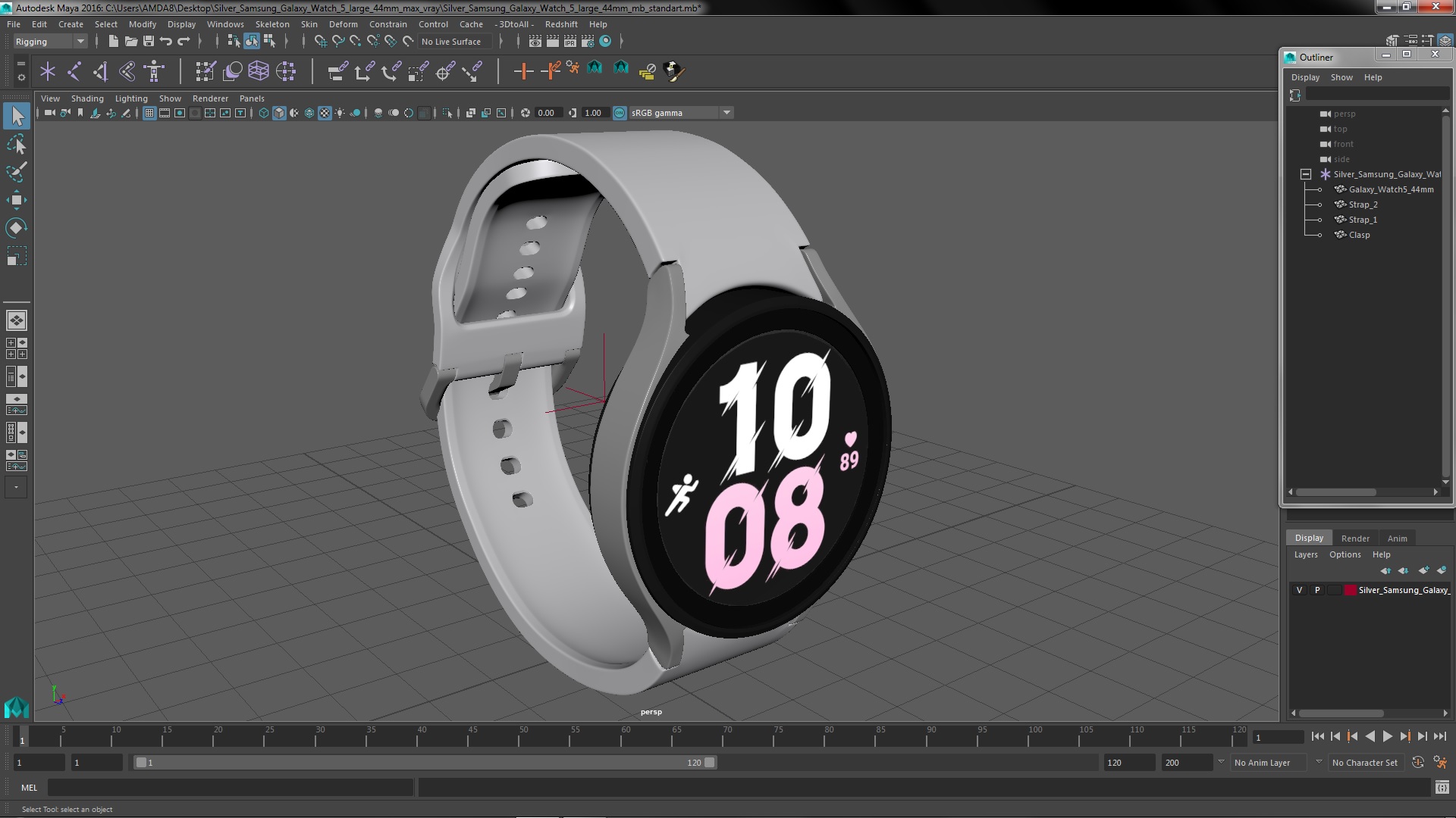 3D model Silver Samsung Galaxy Watch 5 large 44mm