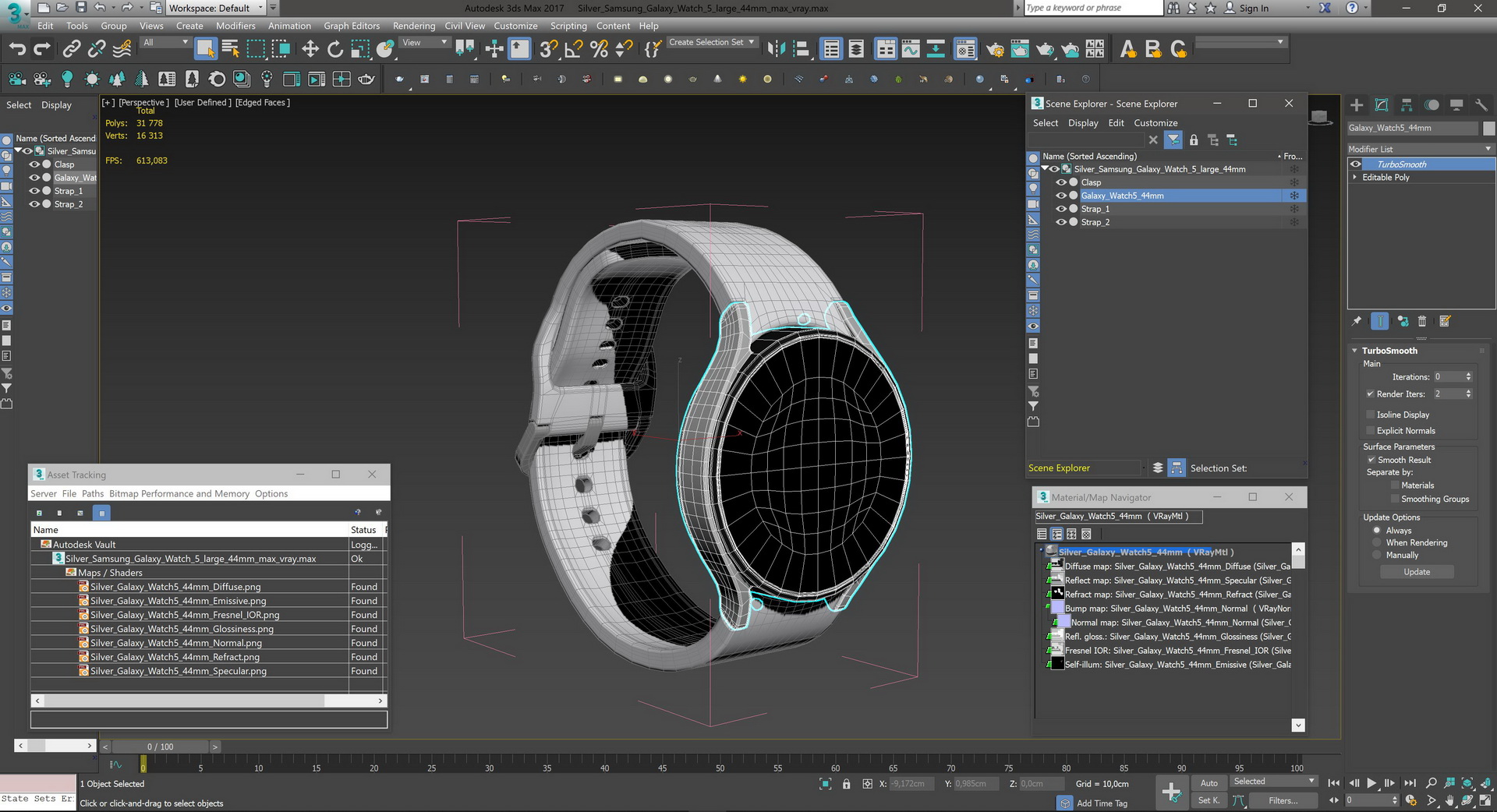 3D model Silver Samsung Galaxy Watch 5 large 44mm