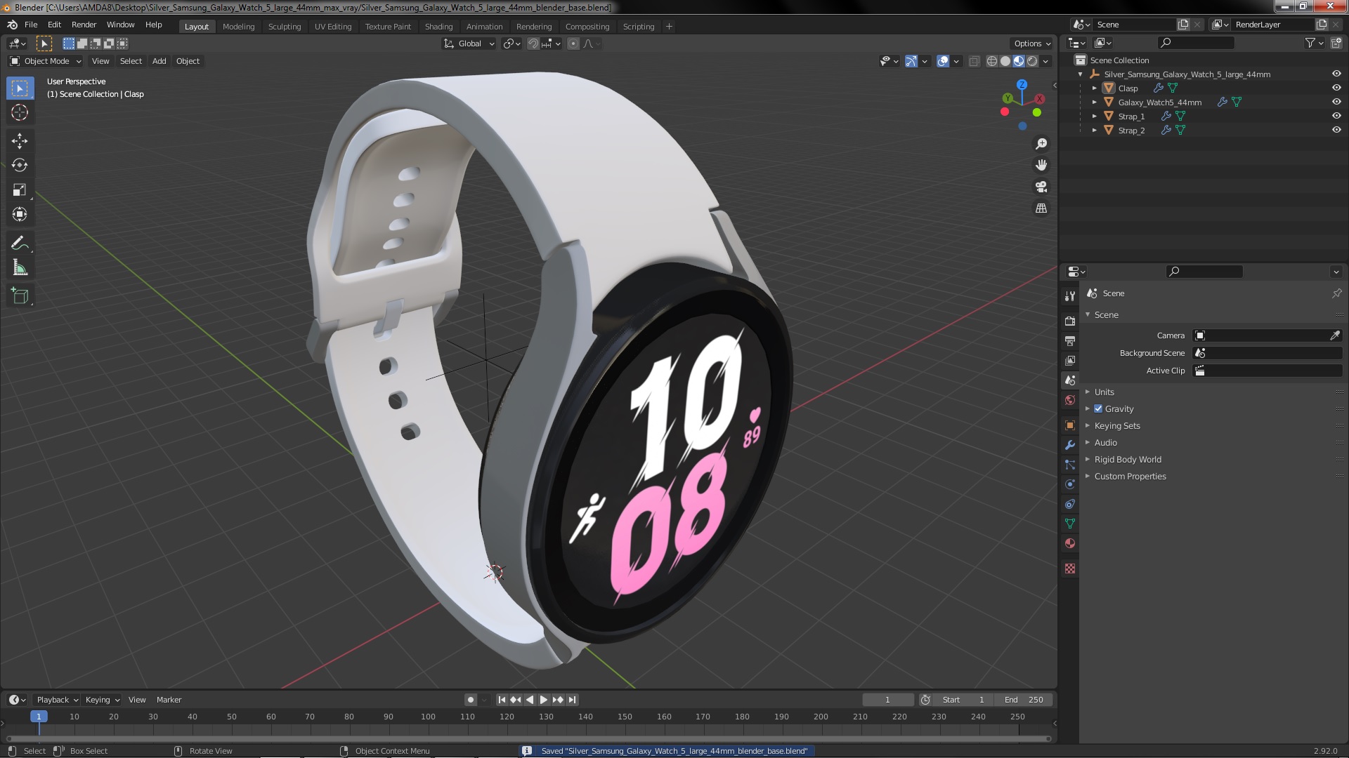 3D model Silver Samsung Galaxy Watch 5 large 44mm