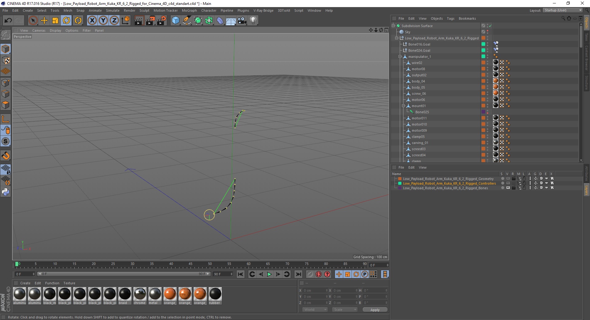 Low Payload Robot Arm Kuka KR 6 2 Rigged for Cinema 4D 3D model