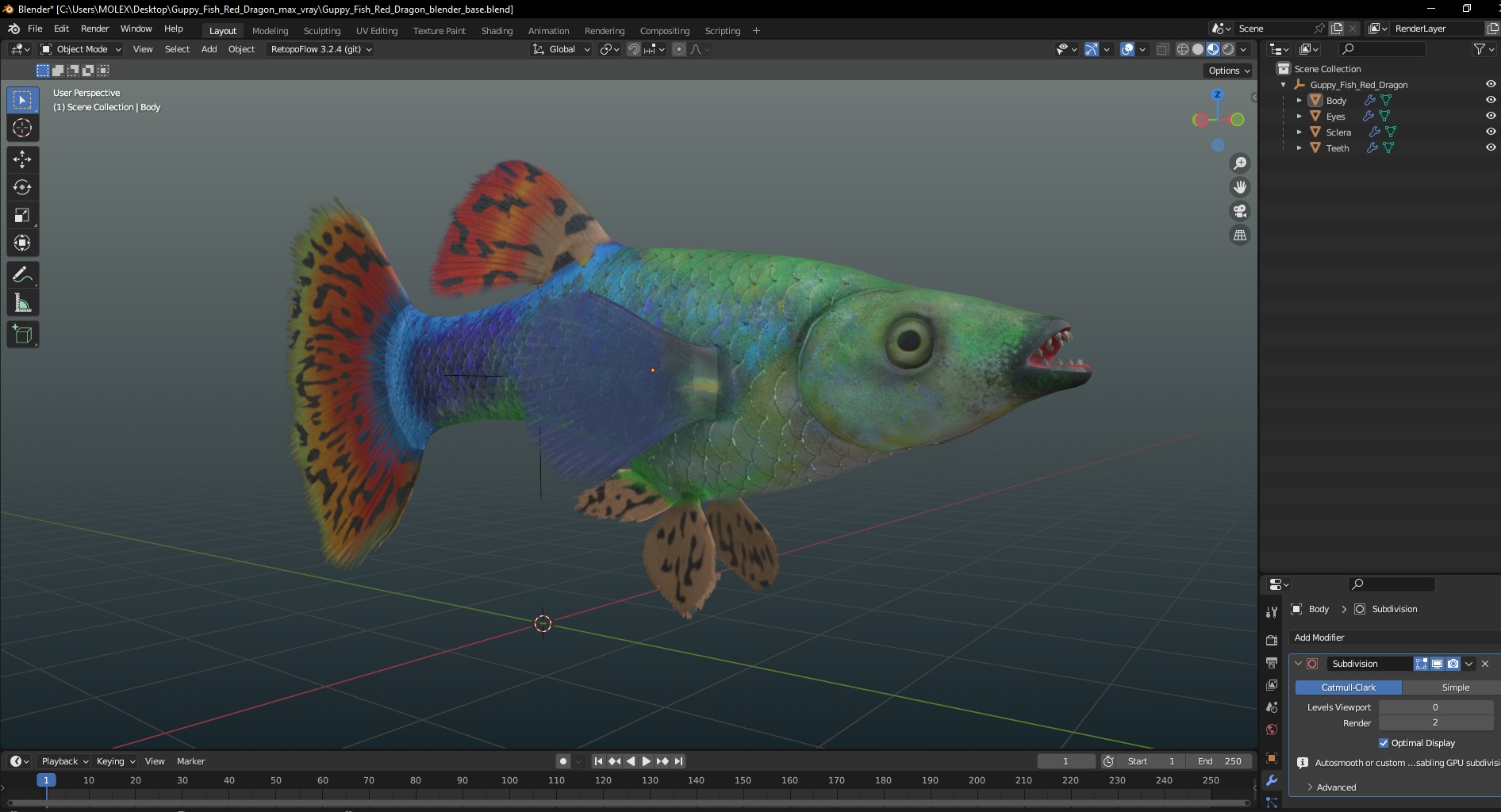 3D Guppy Fish Red Dragon