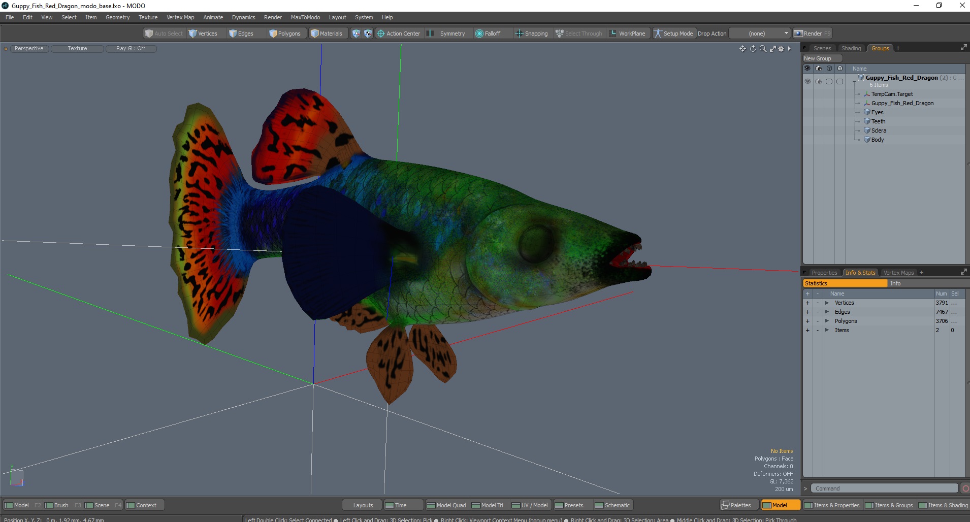 3D Guppy Fish Red Dragon