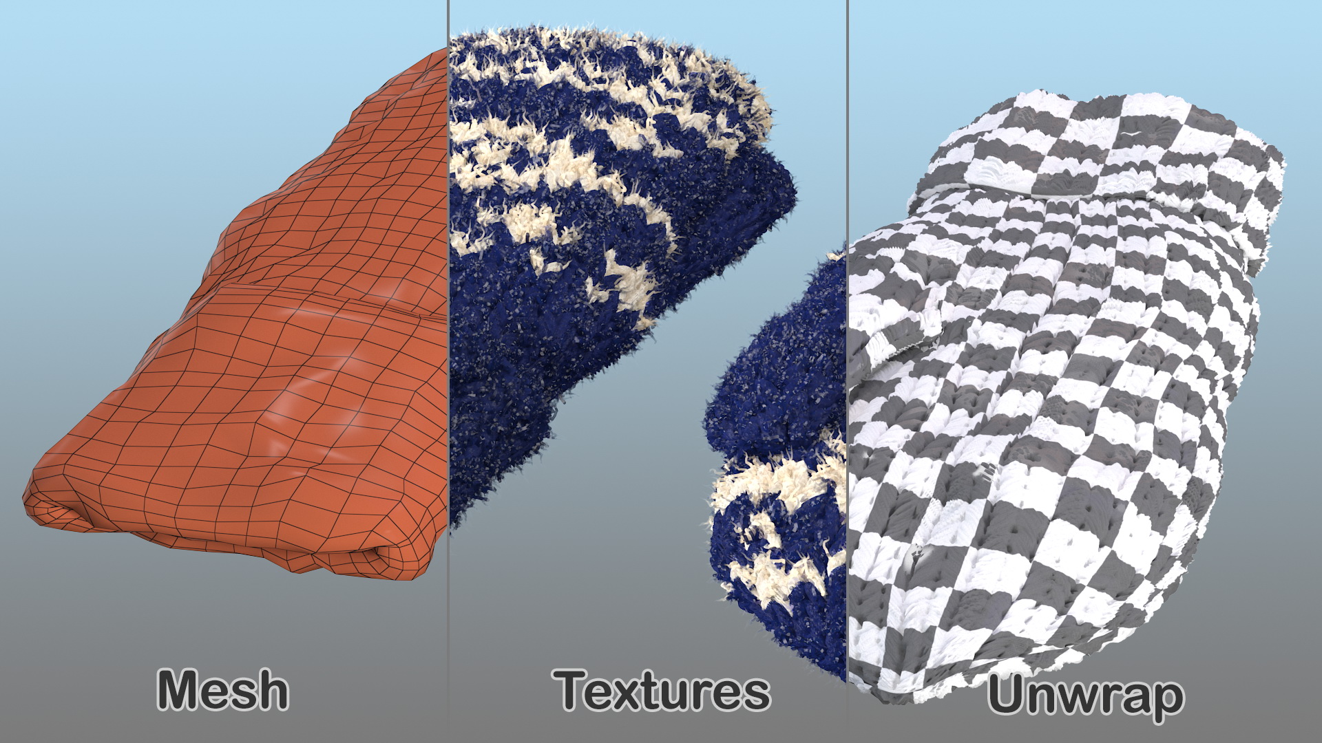 Knitted Blue Wool Mittens Fur 3D model