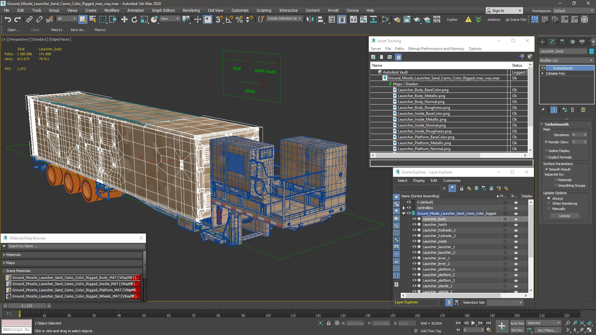 3D Ground Missile Launcher Sand Camo Color Rigged