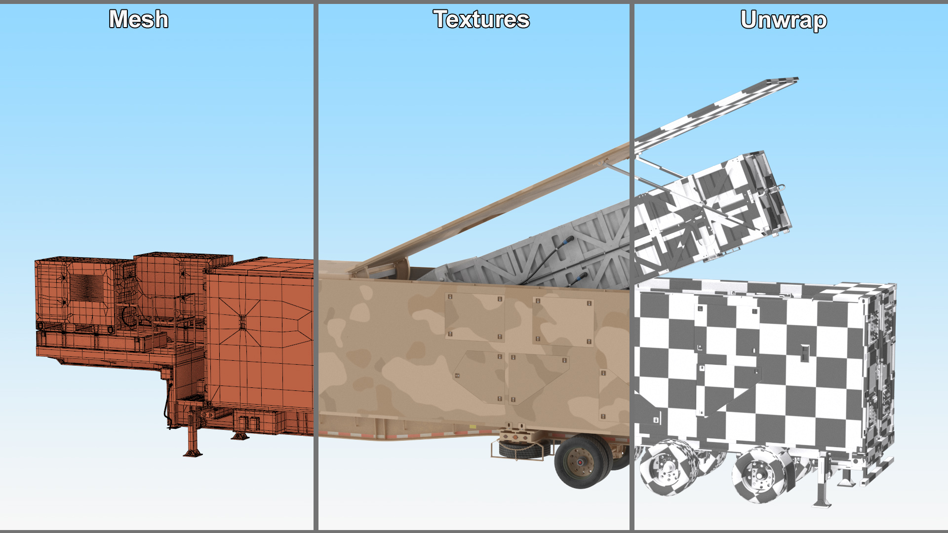 3D Ground Missile Launcher Sand Camo Color Rigged