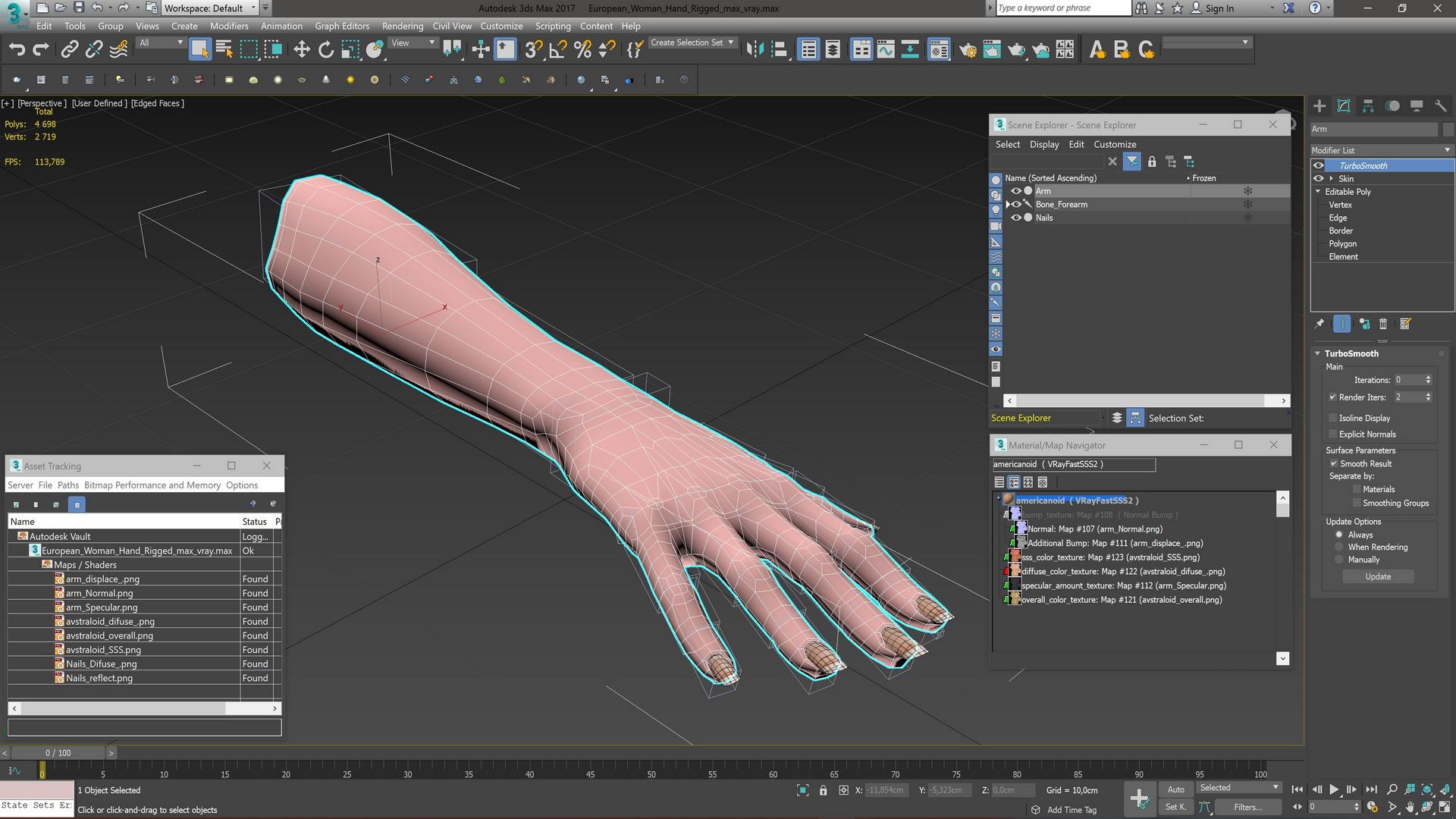 3D model European Woman Hand Rigged for Cinema 4D