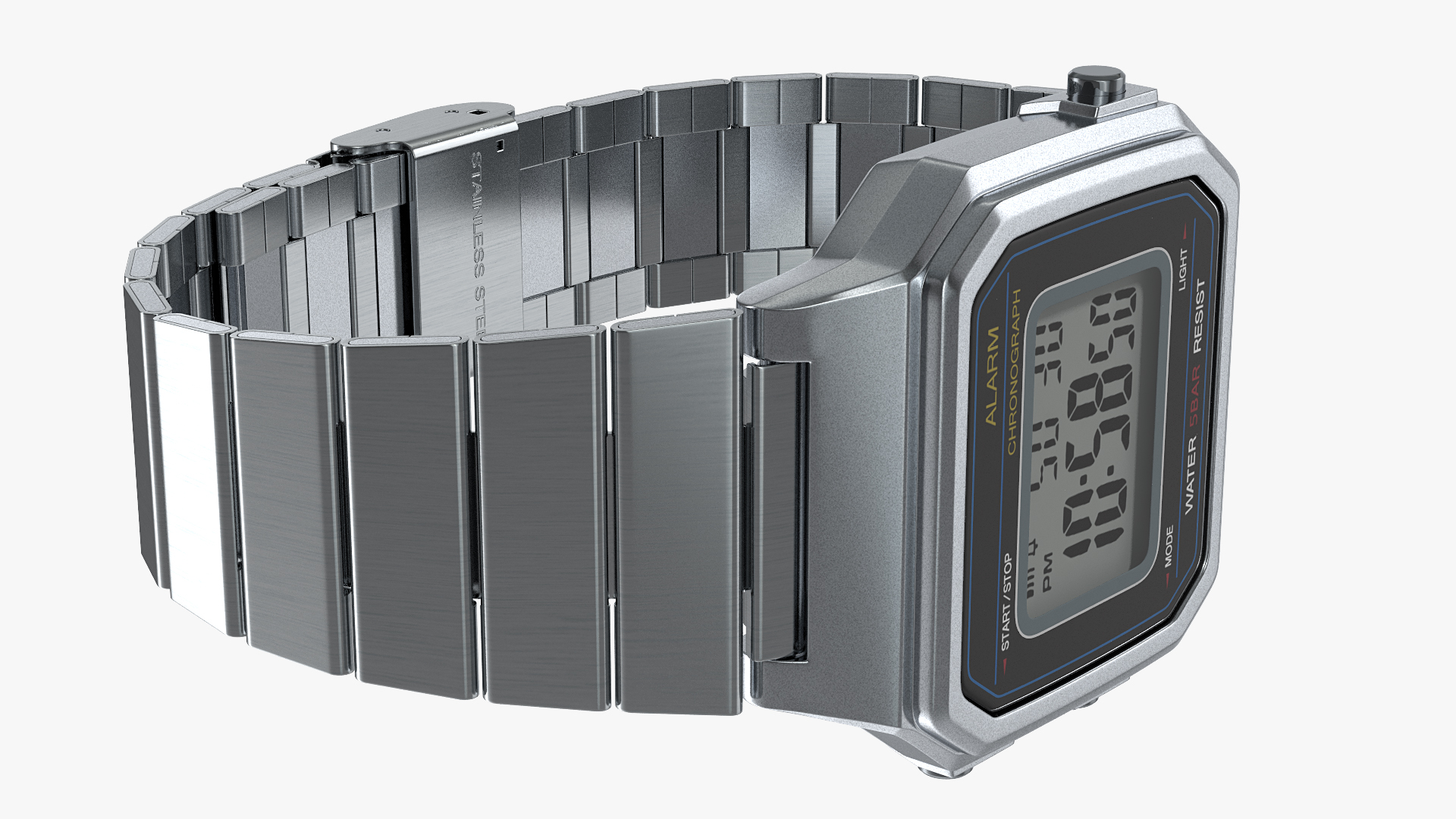 Stainless Steel Electronic Watch 3D