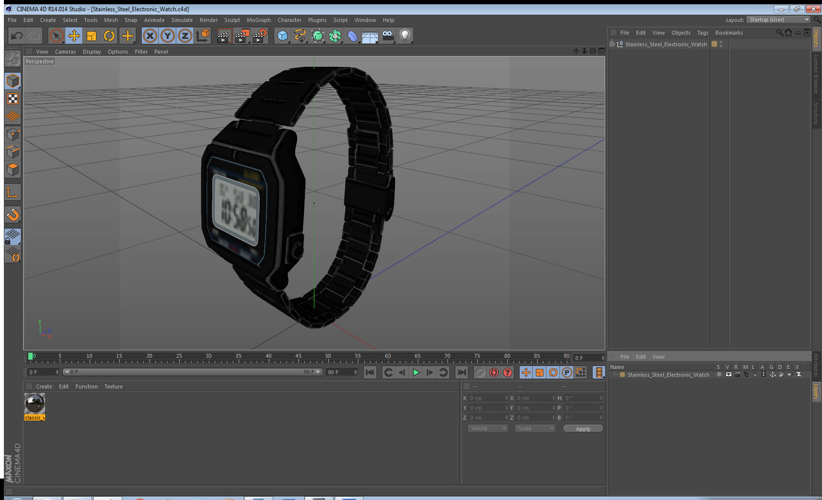 Stainless Steel Electronic Watch 3D