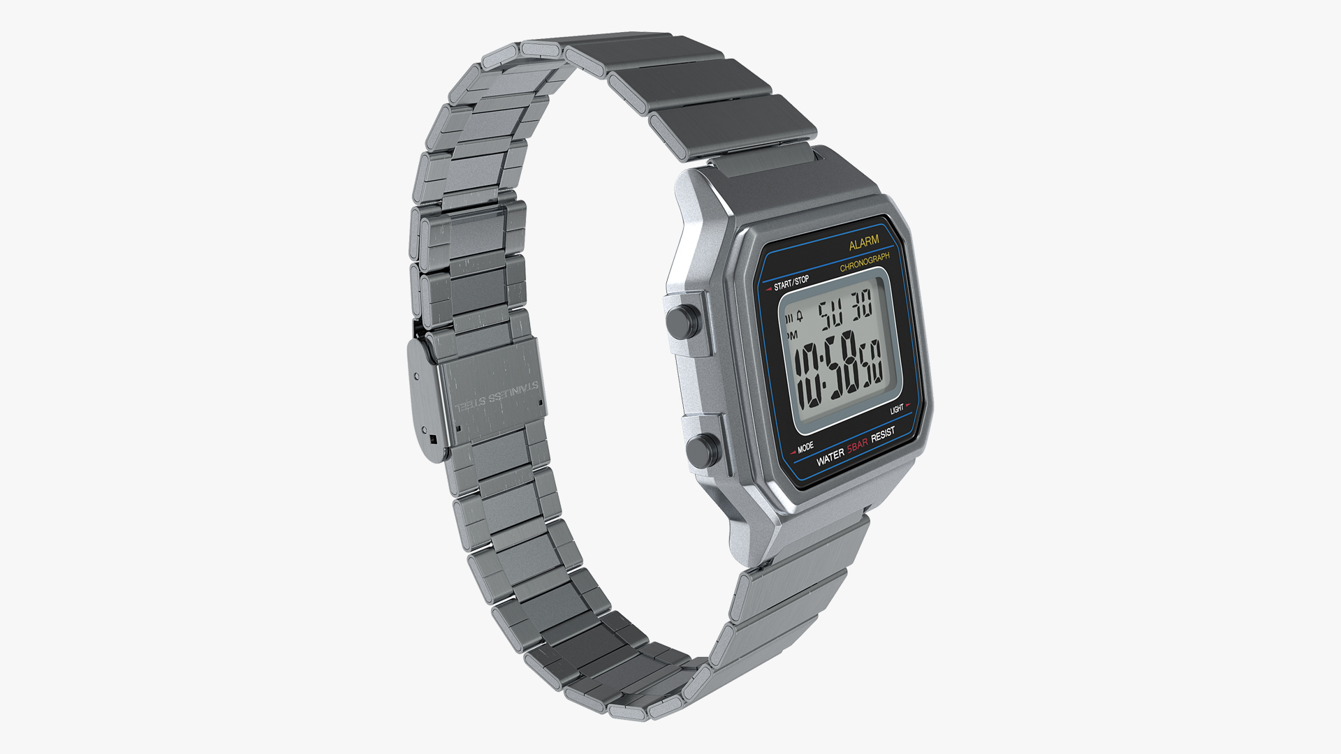 Stainless Steel Electronic Watch 3D