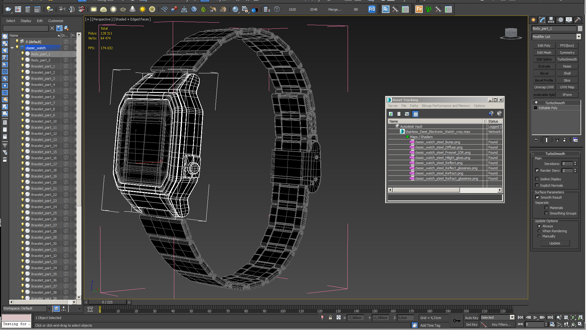 Stainless Steel Electronic Watch 3D