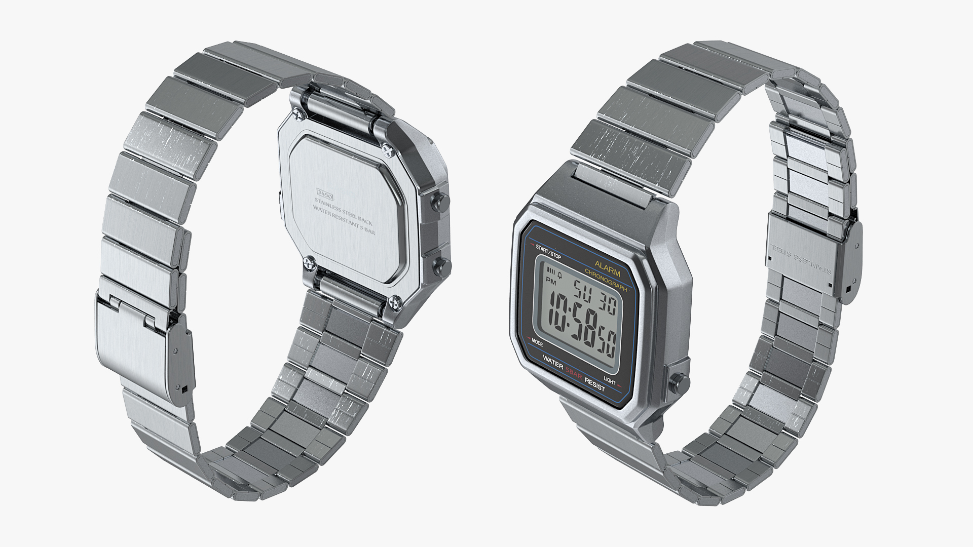 Stainless Steel Electronic Watch 3D