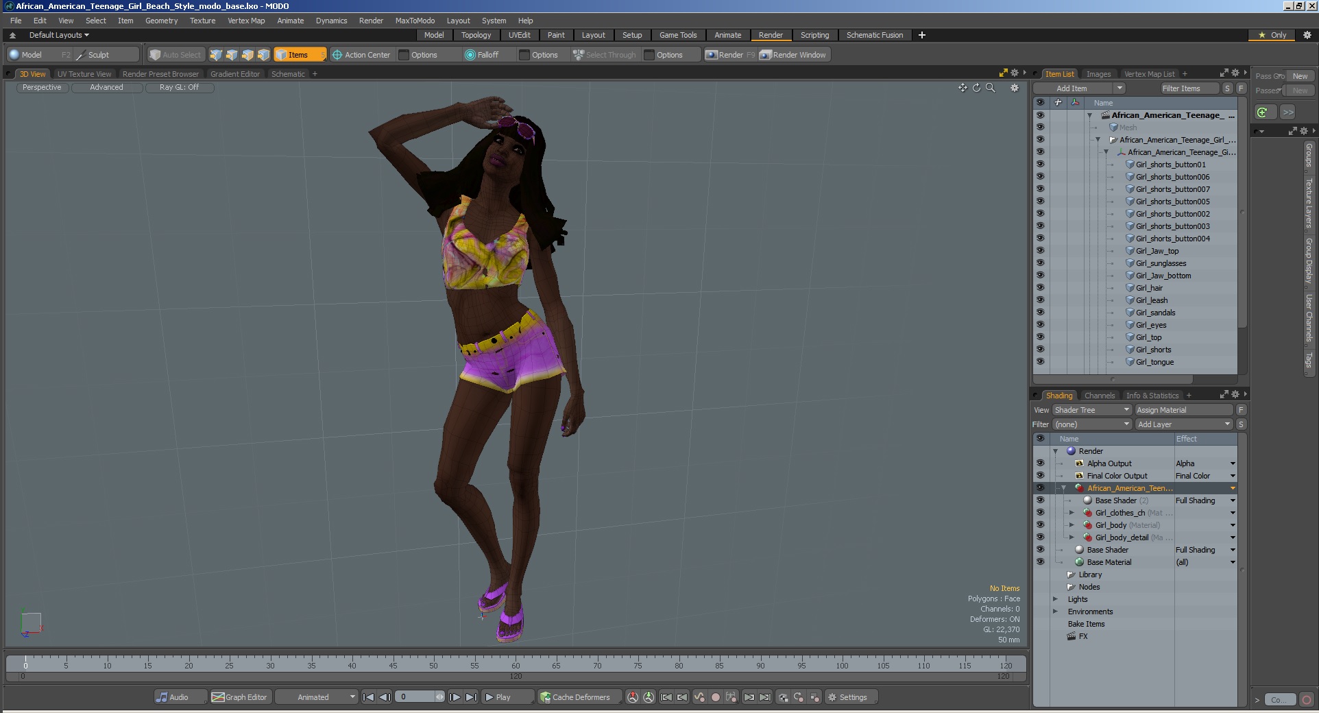 3D model African American Young Woman Beach Style