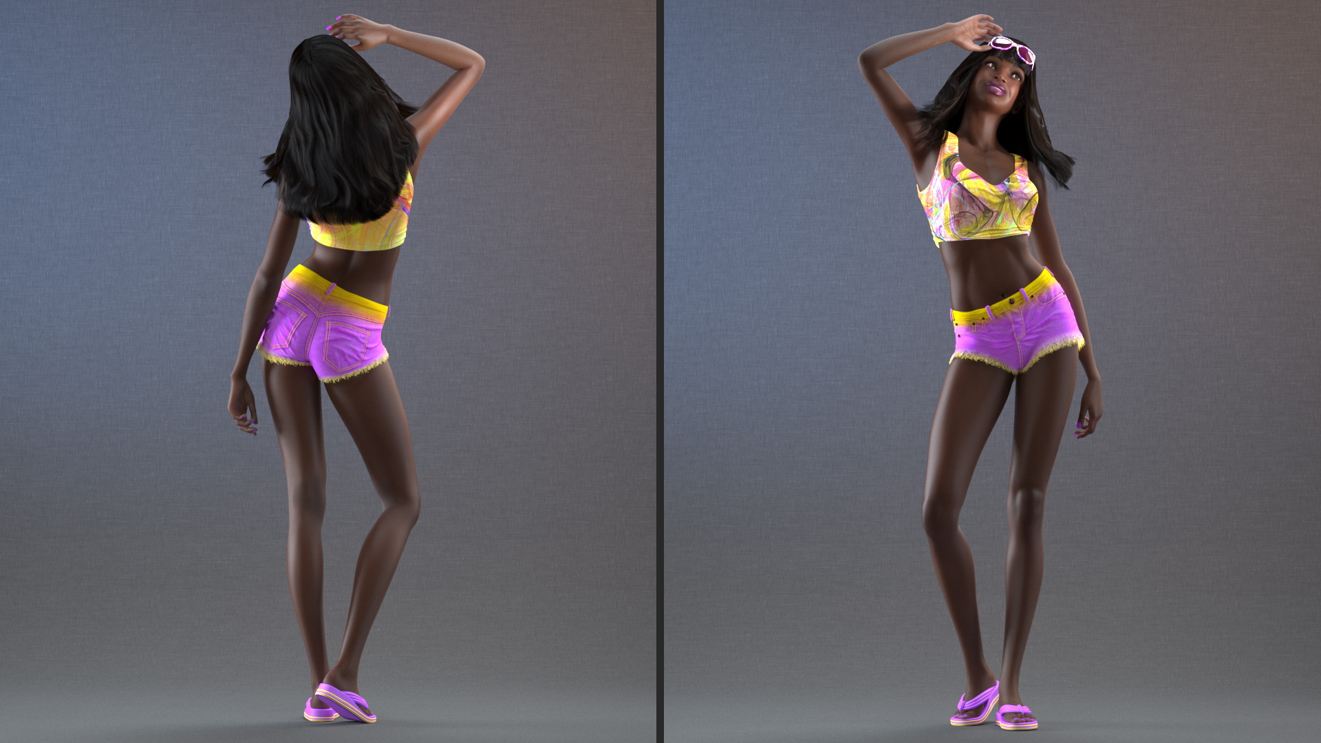 3D model African American Young Woman Beach Style