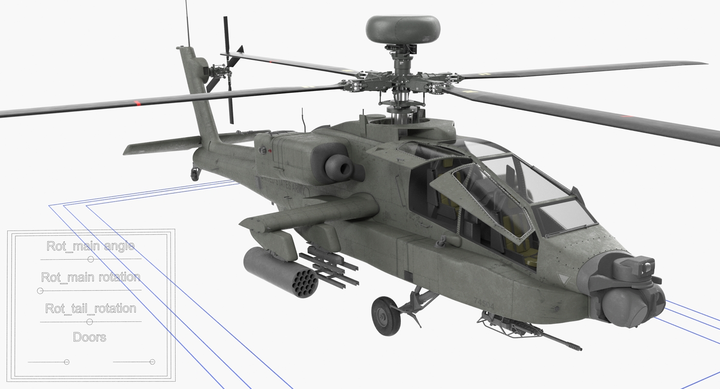 3D AH 64D Apache Longbow Rigged model